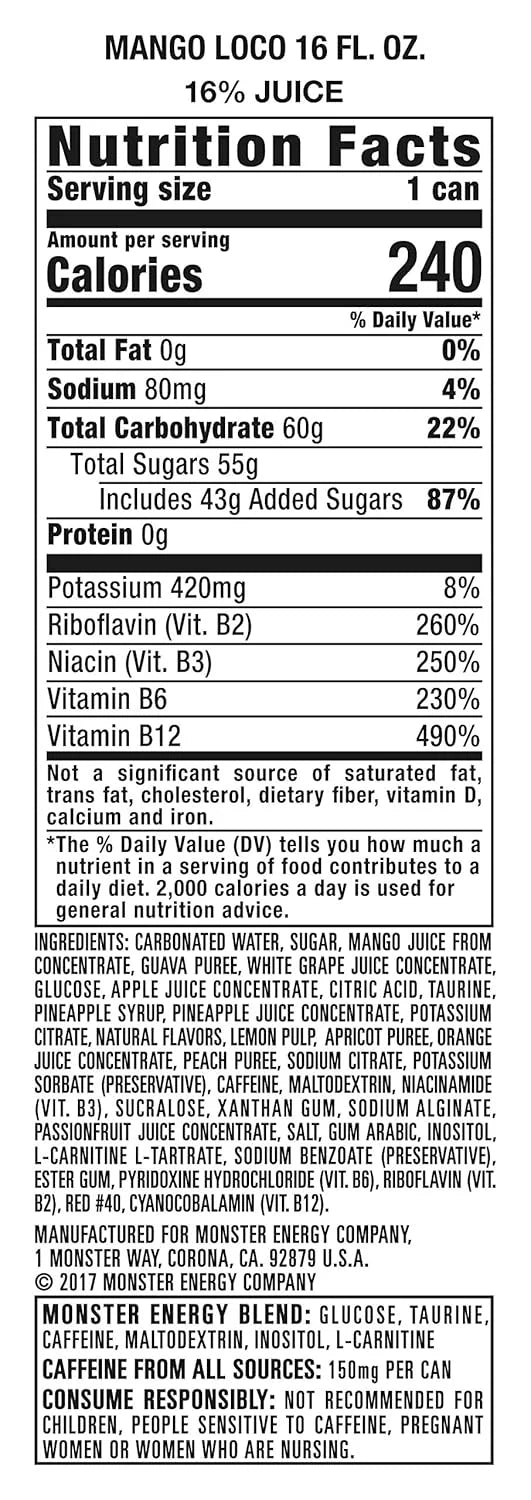 Monster Energy Juice Monster Mango Loco,16 Ounce, 384 Ounce | Energy + Juice, Energy Drink, Pack of 24