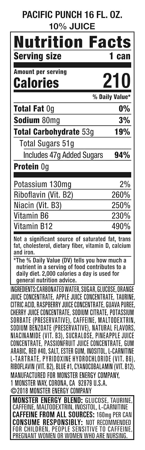 Monster Energy Juice Monster Pacific Punch, Energy Drink, 16 Ounce | Energy + Juice, Pack of 15
