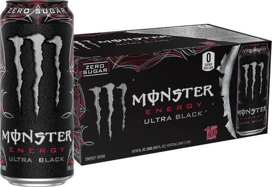 Monster Energy Ultra Black, Sugar Free Energy Drink, 16 Ounce | Pack of 15