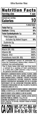 Monster Energy Ultra Sunrise, Sugar Free Energy Drink, 16 Fl Oz | Pack of 15