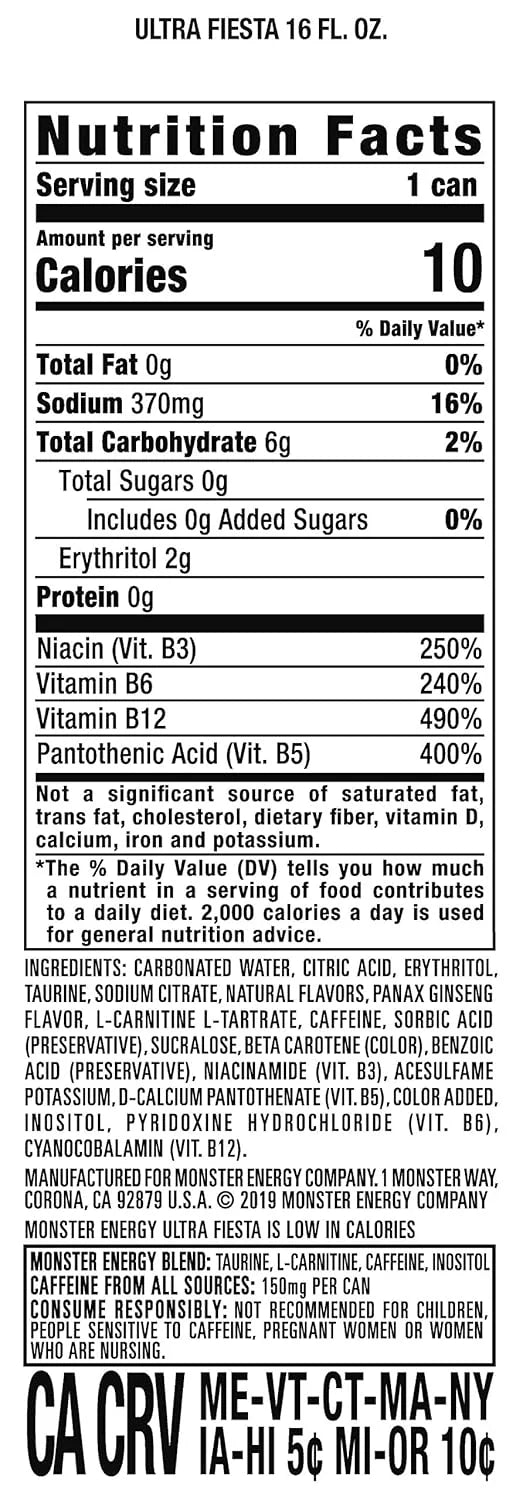 Monster Energy Ultra Fiesta Mango, Sugar Free Energy Drink, 16 Ounce | Pack of 15
