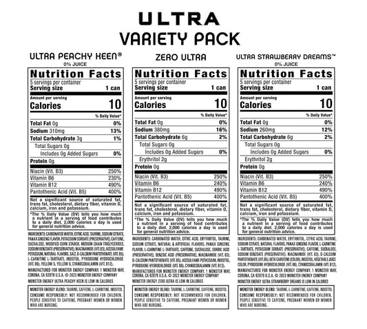 Monster Energy Ultra Variety Pack, PKZSD, Sugar Free Energy Drink, 16 Ounce | Pack of 15